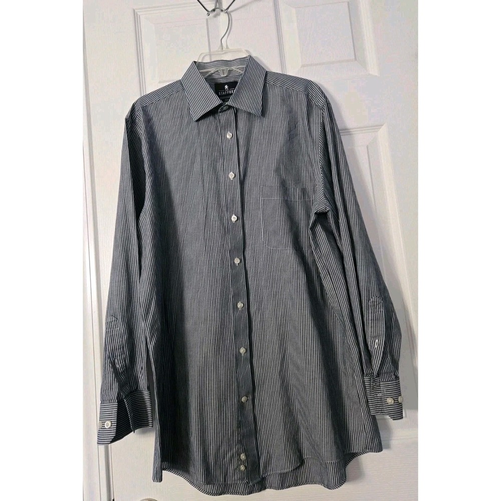 Mens Stafford Easy Care Broadcloth Long Sleeve Plaid Button Up Shirt 16 32-33